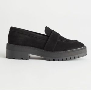 & other stories chrome free black suede chunky rubber platform loafers 38 7.5